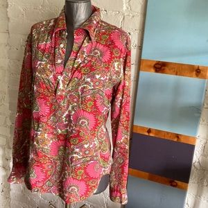 Antik Batik colorful flower power long sleeve cotton popover top size M